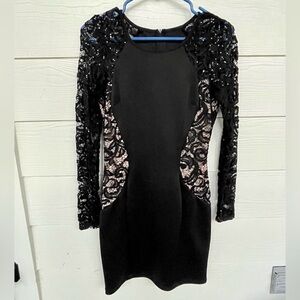 Elegant Black and nude Lace Dress